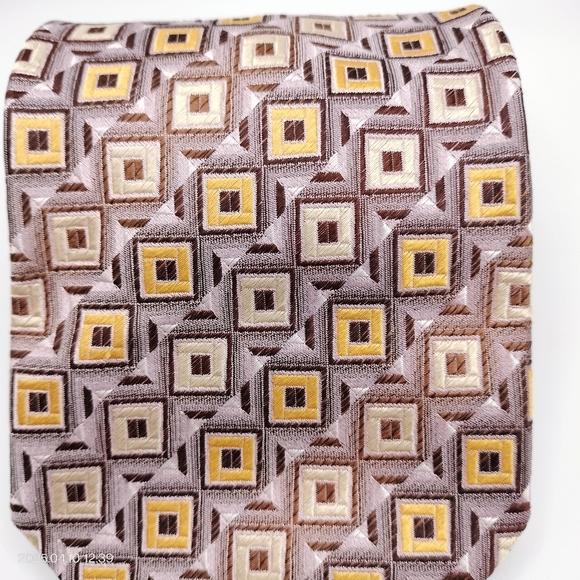 Luciano Gatti Elite Geometric Patterned Tie Necktie Silk Lilac Brown Gold Formal - Picture 5 of 10